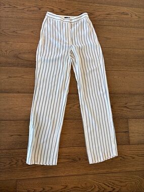 Massimo Dutti White Pants with Navy Vertical Stripes